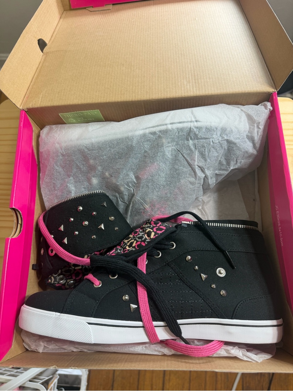 Pastry Black High-Top Sneakers with Hot Pink Accents